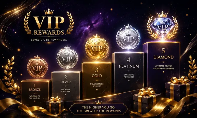 Roobet VIP 等級獎勵視覺 - 5 個 VIP 等級徽章
